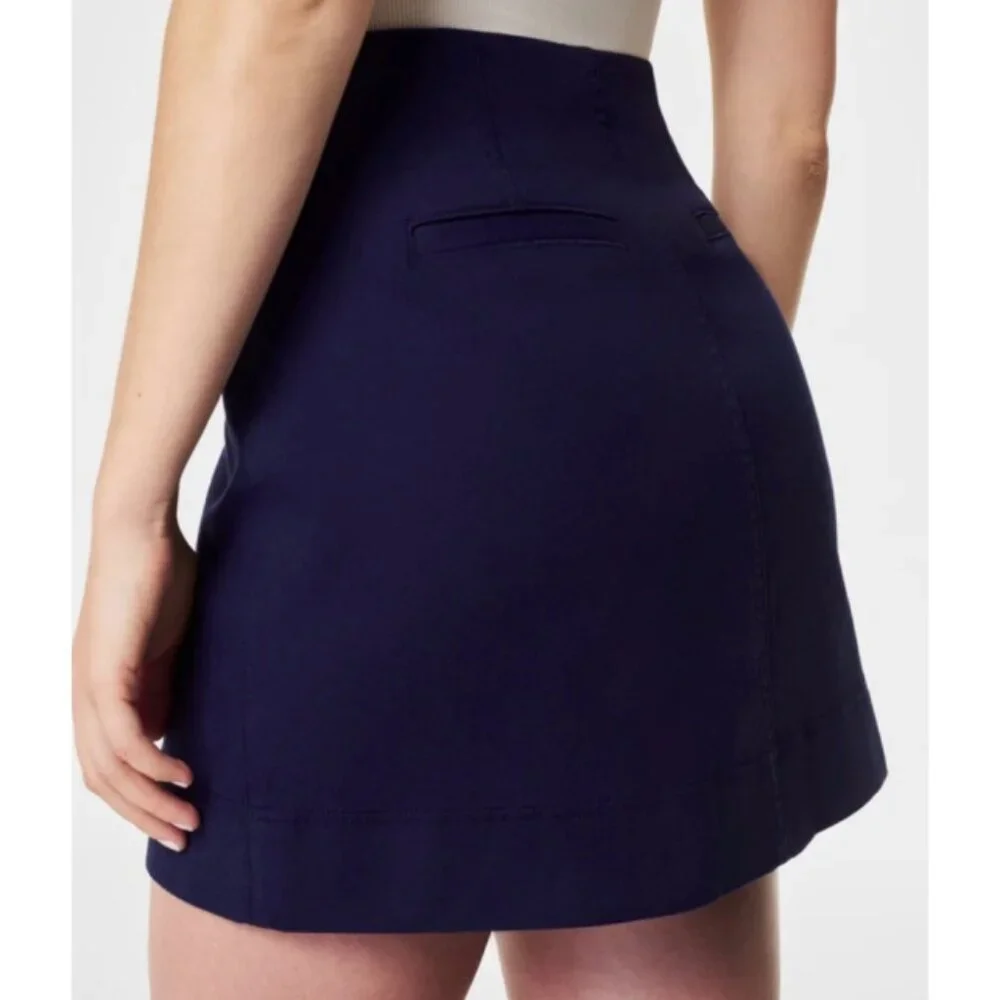 Spanx Stretch Twill Mini Skirt Lapis Blue High-Rise Waist Denim A-Line Stretchy